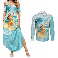 Ura Cook Islands Couples Matching Summer Maxi Dress and Long Sleeve Button Shirt Kuki 'Airani Traditional Dance Tropical Vibes
