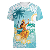 Ura Cook Islands Women V-Neck T-Shirt Kuki 'Airani Traditional Dance Tropical Vibes