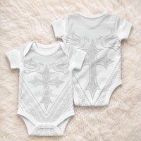 Peniamina Gospel Day Niue Baby Onesie Cross Dove Hiapo Pattern White