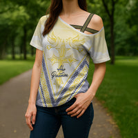 Peniamina Gospel Day Niue Cross Shoulder Shirt Cross Dove Hiapo Pattern Yellow