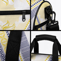 Peniamina Gospel Day Niue Duffle Bag Cross Dove Hiapo Pattern Yellow