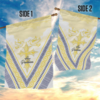 Peniamina Gospel Day Niue Garden Flag Cross Dove Hiapo Pattern Yellow