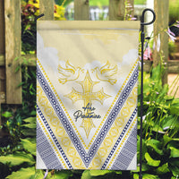 Peniamina Gospel Day Niue Garden Flag Cross Dove Hiapo Pattern Yellow