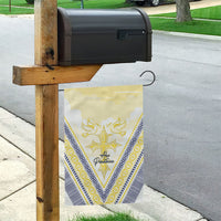 Peniamina Gospel Day Niue Garden Flag Cross Dove Hiapo Pattern Yellow