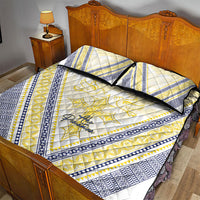 Peniamina Gospel Day Niue Quilt Bed Set Cross Dove Hiapo Pattern Yellow