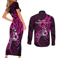 polynesia-breast-cancer-awareness-couples-matching-short-sleeve-bodycon-dress-and-long-sleeve-button-shirts-think-pink-polynesian-ribbon-black-version
