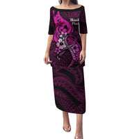 Polynesia Breast Cancer Awareness Puletasi Think Pink Polynesian Ribbon Black Version LT14 Long Dress Pink - Polynesian Pride