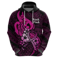 Personalised Polynesia Breast Cancer Awareness Hoodie Think Pink Polynesian Ribbon Black Version LT14 - Polynesian Pride