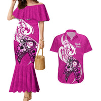Polynesia Breast Cancer Awareness Couples Matching Mermaid Dress and Hawaiian Shirt Think Pink Polynesian Ribbon White Version LT14 Pink - Polynesian Pride