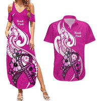 Polynesia Breast Cancer Awareness Couples Matching Summer Maxi Dress and Hawaiian Shirt Think Pink Polynesian Ribbon White Version LT14 Pink - Polynesian Pride