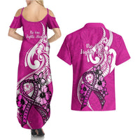 Polynesia Breast Cancer Awareness Couples Matching Summer Maxi Dress and Hawaiian Shirt Think Pink Polynesian Ribbon White Version LT14 - Polynesian Pride