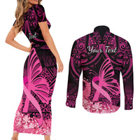 presonalised-tonga-breast-cancer-awareness-couples-matching-short-sleeve-bodycon-dress-and-long-sleeve-button-shirts-pink-ribbon-brave-strong-warrior-tongan-ngatu-pattern