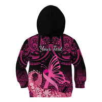 Presonalised Tonga Breast Cancer Awareness Kid Hoodie Pink Ribbon Brave Strong Warrior Tongan Ngatu Pattern LT14 - Polynesian Pride