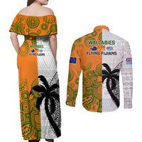 fiji-and-australia-rugby-couples-matching-off-shoulder-maxi-dress-and-long-sleeve-button-shirts-2023-world-cup-aboriginal-mix-tapa-pattern