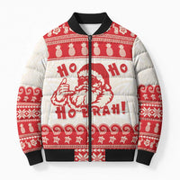 Red Mele Kalikimaka Hawaii Bomber Puffer Jacket Funny Ho Ho Ho Santa Shaka - Polynesian Pride