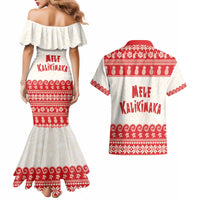 Red Mele Kalikimaka Hawaii Couples Matching Mermaid Dress and Hawaiian Shirt Funny Ho Ho Ho Santa Shaka - Polynesian Pride
