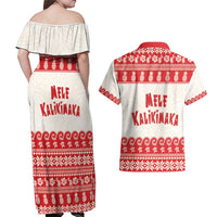 Red Mele Kalikimaka Hawaii Couples Matching Off Shoulder Maxi Dress and Hawaiian Shirt Funny Ho Ho Ho Santa Shaka - Polynesian Pride