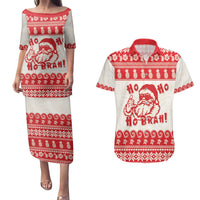 Red Mele Kalikimaka Hawaii Couples Matching Puletasi and Hawaiian Shirt Funny Ho Ho Ho Santa Shaka LT14 Red - Polynesian Pride