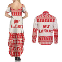 Red Mele Kalikimaka Hawaii Couples Matching Summer Maxi Dress and Long Sleeve Button Shirt Funny Ho Ho Ho Santa Shaka LT14 - Polynesian Pride