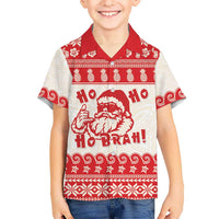 Red Mele Kalikimaka Hawaii Family Matching Off The Shoulder Long Sleeve Dress and Hawaiian Shirt Funny Ho Ho Ho Santa Shaka LT14 Son's Shirt Red - Polynesian Pride