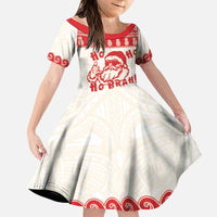 Red Mele Kalikimaka Hawaii Family Matching Off Shoulder Maxi Dress and Hawaiian Shirt Funny Ho Ho Ho Santa Shaka LT14 Daughter's Dress Red - Polynesian Pride