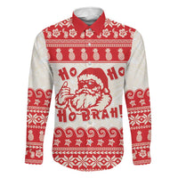 Red Mele Kalikimaka Hawaii Family Matching Off Shoulder Maxi Dress and Hawaiian Shirt Funny Ho Ho Ho Santa Shaka LT14 Dad's Shirt - Long Sleeve Red - Polynesian Pride