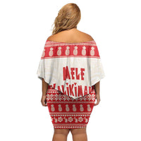 Red Mele Kalikimaka Hawaii Family Matching Off Shoulder Short Dress and Hawaiian Shirt Funny Ho Ho Ho Santa Shaka - Polynesian Pride
