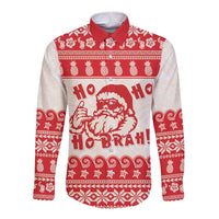 Red Mele Kalikimaka Hawaii Long Sleeve Button Shirt Funny Ho Ho Ho Santa Shaka - Polynesian Pride