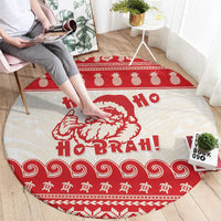 Red Mele Kalikimaka Hawaii Round Carpet Funny Ho Ho Ho Santa Shaka - Polynesian Pride