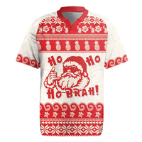 Red Mele Kalikimaka Hawaii Rugby Jersey Funny Ho Ho Ho Santa Shaka LT14 Red - Polynesian Pride