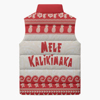 Red Mele Kalikimaka Hawaii Sleeveless Puffer Jacket Funny Ho Ho Ho Santa Shaka - Polynesian Pride