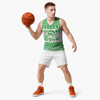 Green Mele Kalikimaka Hawaii Basketball Jersey Funny Ho Ho Ho Santa Shaka - Polynesian Pride