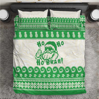 Green Mele Kalikimaka Hawaii Bedding Set Funny Ho Ho Ho Santa Shaka - Polynesian Pride
