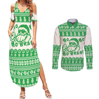 Green Mele Kalikimaka Hawaii Couples Matching Summer Maxi Dress and Long Sleeve Button Shirt Funny Ho Ho Ho Santa Shaka - Polynesian Pride