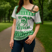Green Mele Kalikimaka Hawaii Cross Shoulder Shirt Funny Ho Ho Ho Santa Shaka - Polynesian Pride