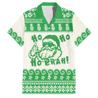 Green Mele Kalikimaka Hawaii Family Matching Off The Shoulder Long Sleeve Dress and Hawaiian Shirt Funny Ho Ho Ho Santa Shaka LT14 Dad's Shirt - Short Sleeve Green - Polynesian Pride