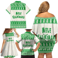 Green Mele Kalikimaka Hawaii Family Matching Off Shoulder Short Dress and Hawaiian Shirt Funny Ho Ho Ho Santa Shaka - Polynesian Pride