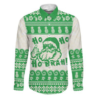 Green Mele Kalikimaka Hawaii Family Matching Puletasi and Hawaiian Shirt Funny Ho Ho Ho Santa Shaka LT14 Dad's Shirt - Long Sleeve Green - Polynesian Pride