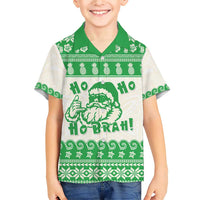 Green Mele Kalikimaka Hawaii Family Matching Short Sleeve Bodycon Dress and Hawaiian Shirt Funny Ho Ho Ho Santa Shaka - Polynesian Pride