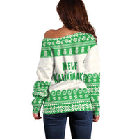 Green Mele Kalikimaka Hawaii Off Shoulder Sweater Funny Ho Ho Ho Santa Shaka - Polynesian Pride