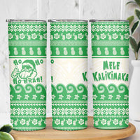 Green Mele Kalikimaka Hawaii Skinny Tumbler Funny Ho Ho Ho Santa Shaka - Polynesian Pride