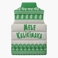Green Mele Kalikimaka Hawaii Sleeveless Puffer Jacket Funny Ho Ho Ho Santa Shaka - Polynesian Pride