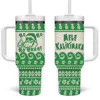 Green Mele Kalikimaka Hawaii Tumbler With Handle Funny Ho Ho Ho Santa Shaka - Polynesian Pride
