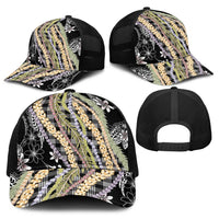 Black Palaka Hawaii Leis Baseball Net Cap Hawaiian-plaid Elegant Tropical Vibes - Polynesian Pride