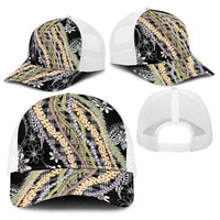 Black Palaka Hawaii Leis Baseball Net Cap Hawaiian-plaid Elegant Tropical Vibes - Polynesian Pride