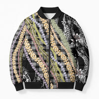 Black Palaka Hawaii Leis Bomber Puffer Jacket Hawaiian-plaid Elegant Tropical Vibes - Polynesian Pride