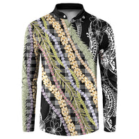 Black Palaka Hawaii Leis Button Sweatshirt Hawaiian-plaid Elegant Tropical Vibes - Polynesian Pride
