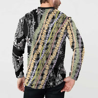 Black Palaka Hawaii Leis Button Sweatshirt Hawaiian-plaid Elegant Tropical Vibes - Polynesian Pride