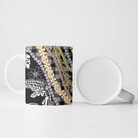 Black Palaka Hawaii Leis Ceramic Mug Hawaiian-plaid Elegant Tropical Vibes - Polynesian Pride
