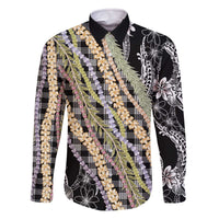 Black Palaka Hawaii Leis Family Matching Off The Shoulder Long Sleeve Dress and Hawaiian Shirt Hawaiian-plaid Elegant Tropical Vibes - Polynesian Pride